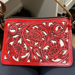 Red Floral Cutout Leather Crossbody Purse